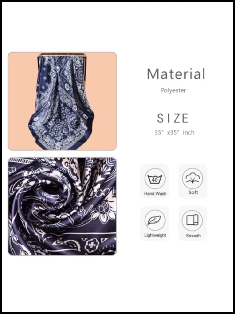 35x35 Satin Hair Scarf for Women - Silky Polyester Headwrap Bandana